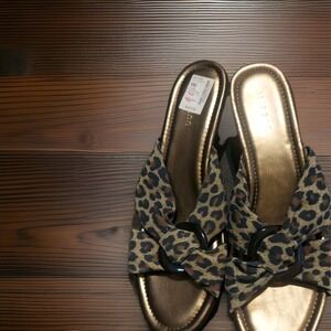 Kate Ann Corinne Leopard Print Sandal Open Toe Y2k‎ Sz 10M Slip On Boho Women